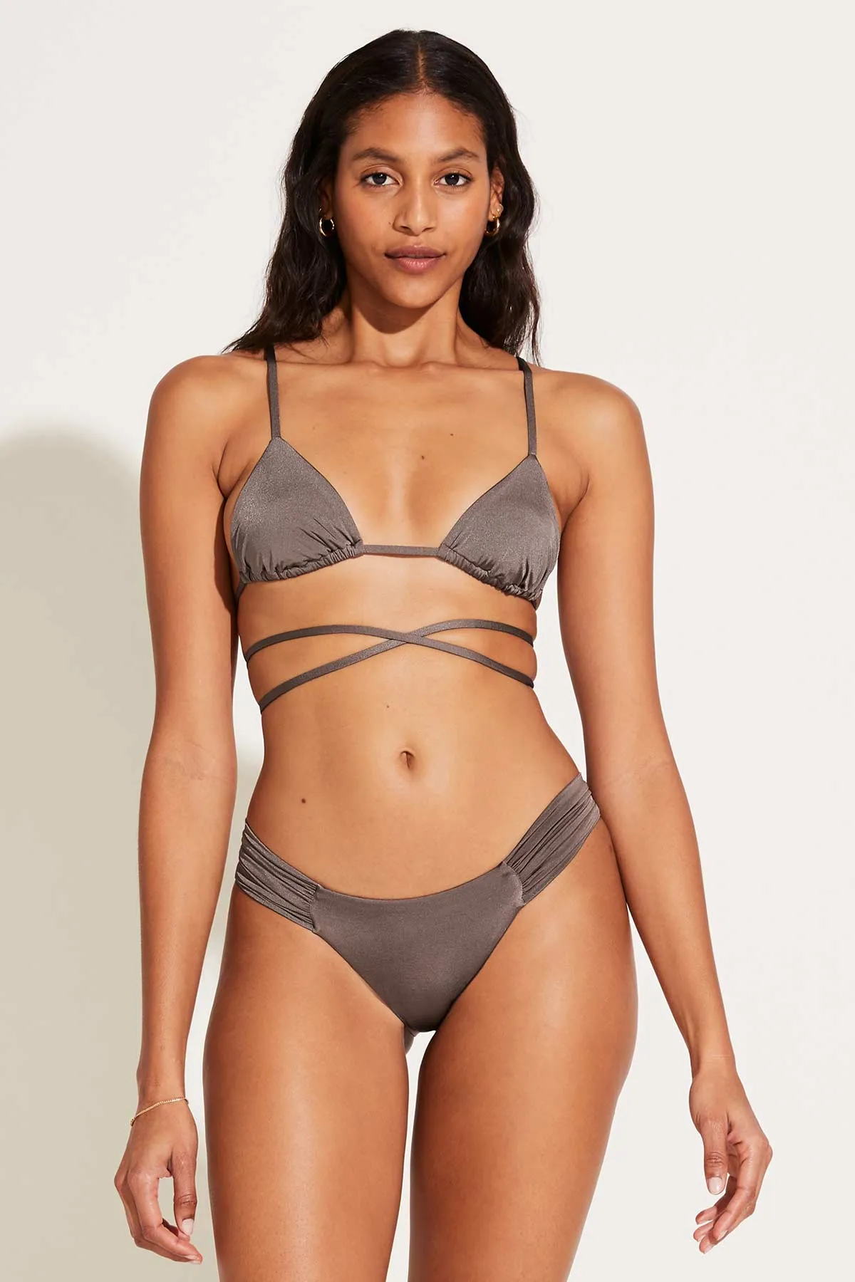 Flexible Underwire Design Comfortable Elastic Band Gemma Ruched Bottom Full Coverage - Mineral Shimmer EcoLux