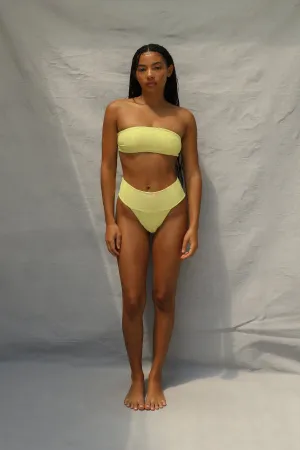 Double Layered Cups Slide Bandeau Bikini Top - Lemon Fizz Wave
