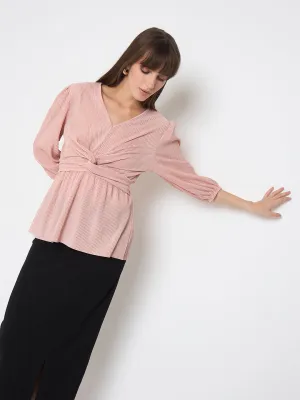 Tropical Glow ChafeFree Design Madame Pliss Self Design Front Knot Peach Top