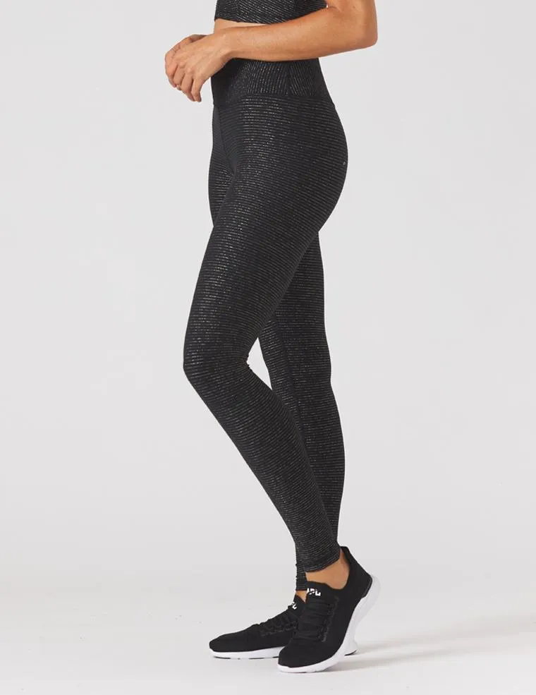 Glyder Vintage Sultry Legging - Black/Gold Shimmer Reinforced Hemline Chic Fit