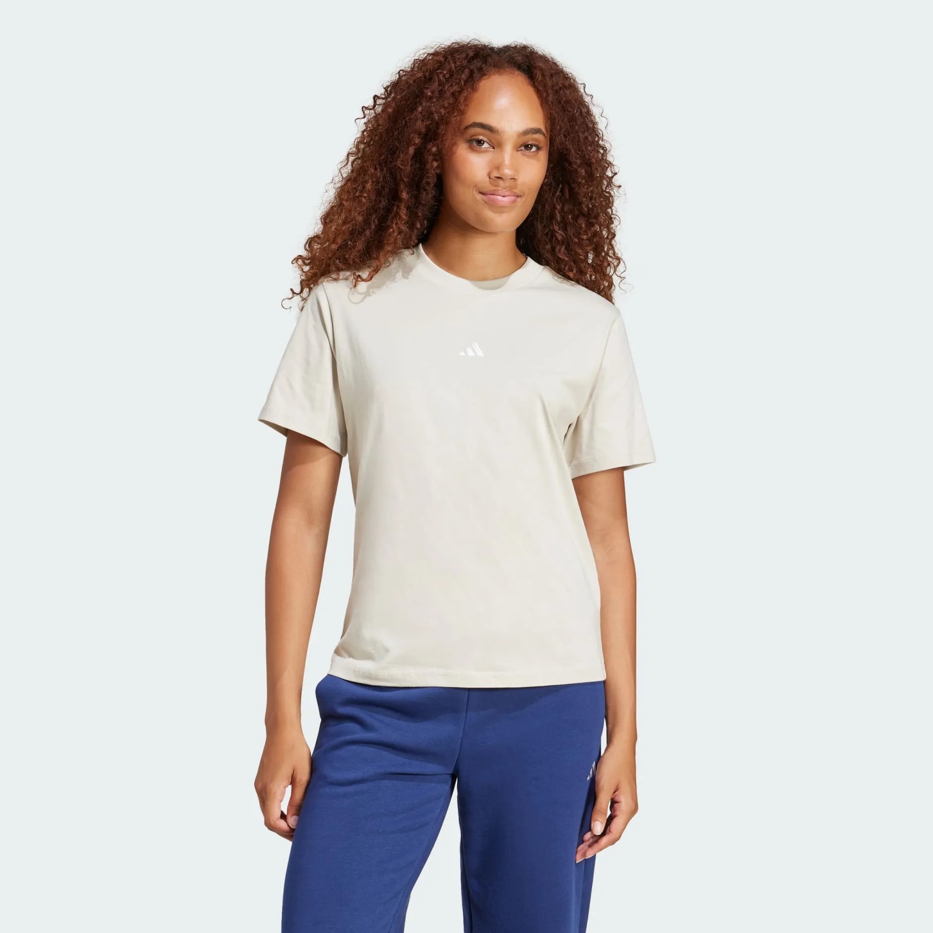 Adidas Womens Small Logo Beige Tee Zero Waste Production QuickDry Material