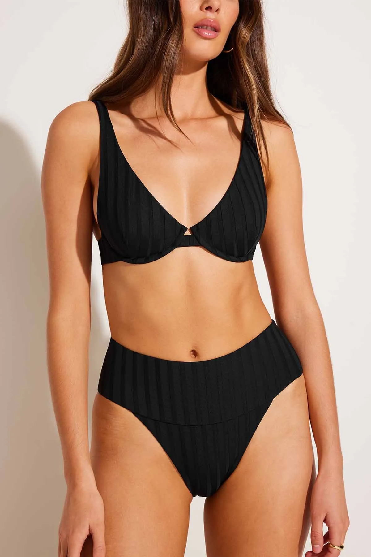 Emmi High Waist Bottom - Black SuperRib Butter Soft Stretch Ultra Fine Mesh Insert