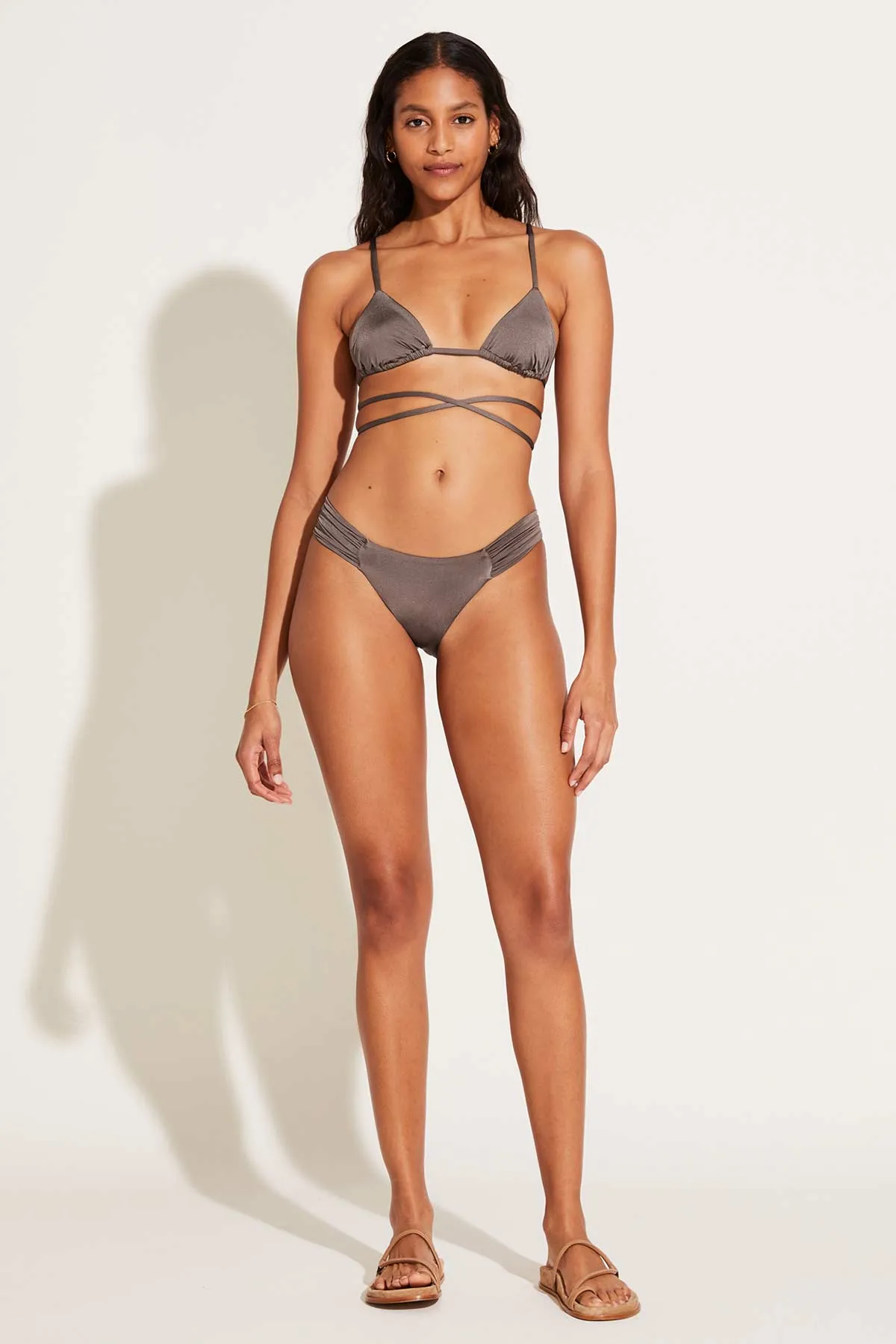 High Elastic Waistband Gemma Ruched Bottom - Mineral Shimmer EcoLux