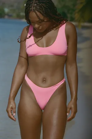 High Hip Bikini Bottom - Candy Quick Drainage Weave Roll Resistant Edges