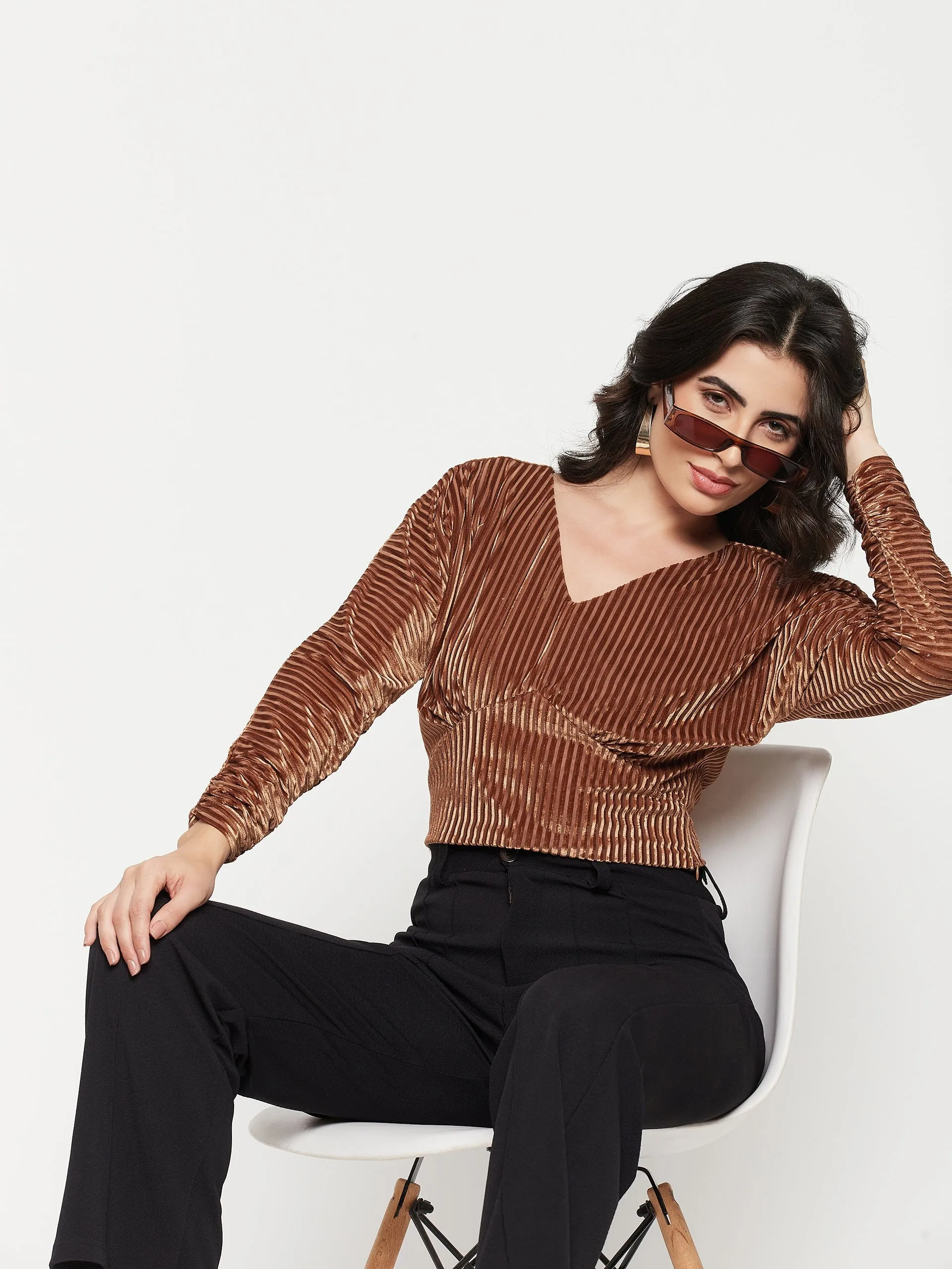 CompressionFreeCuffs Madame Tan Striped Crop Top