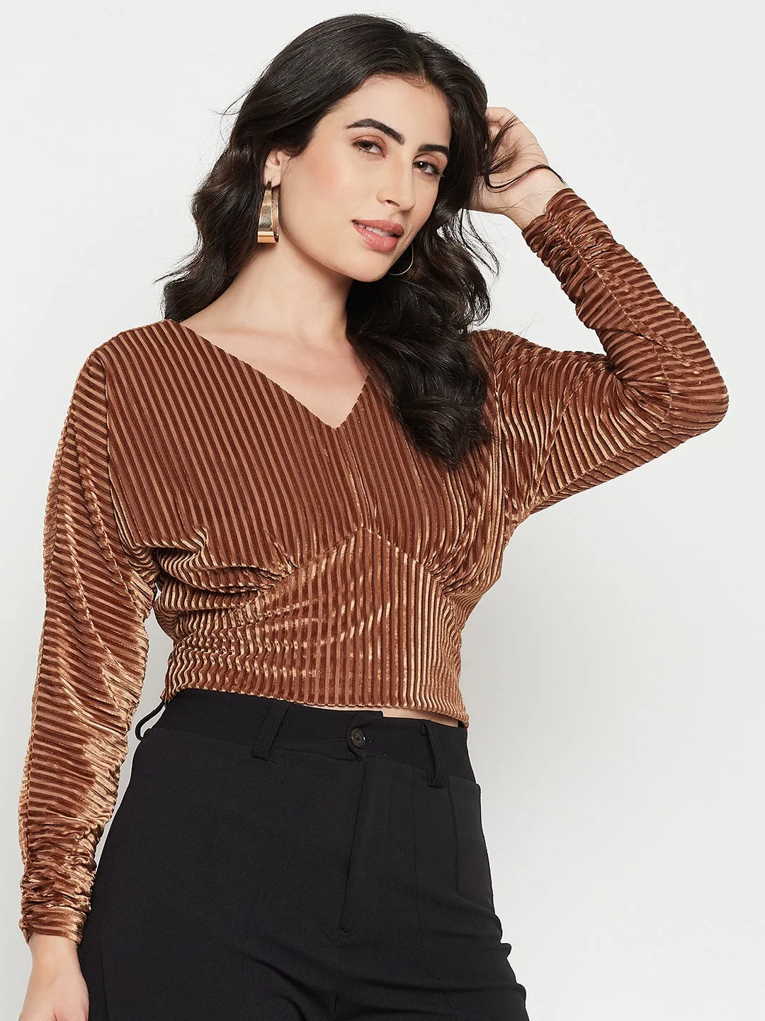 Vision Fit CompressionKnit Madame Tan Striped Crop Top
