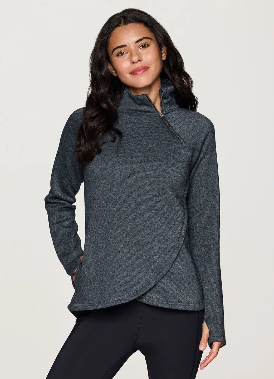 Prime Ready To Roll Fleece Zip Mock Neck Pullover Terra Power Tagless Labeling System Petite Size Daily Routine