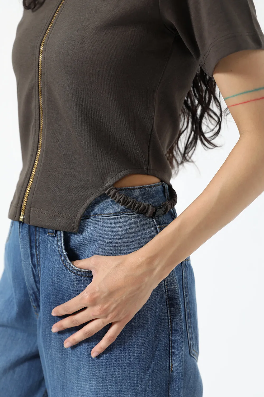 DoubleLayeredEdging CROPPED TOP WITH ELASTICATION DETAIL