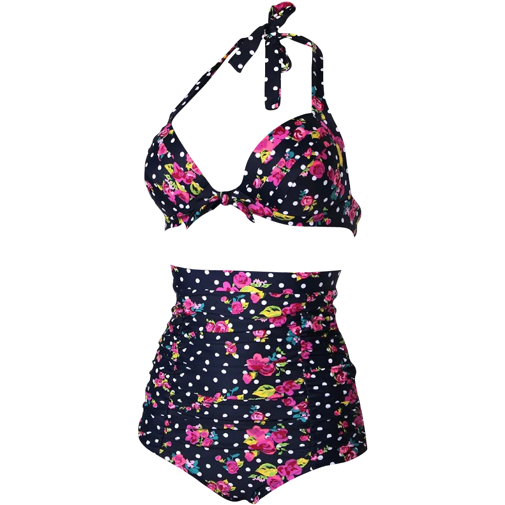 Cocoship Flora Polka Vintage Bikini Swimsuits Swimwear Warm Pullover Water Soul
