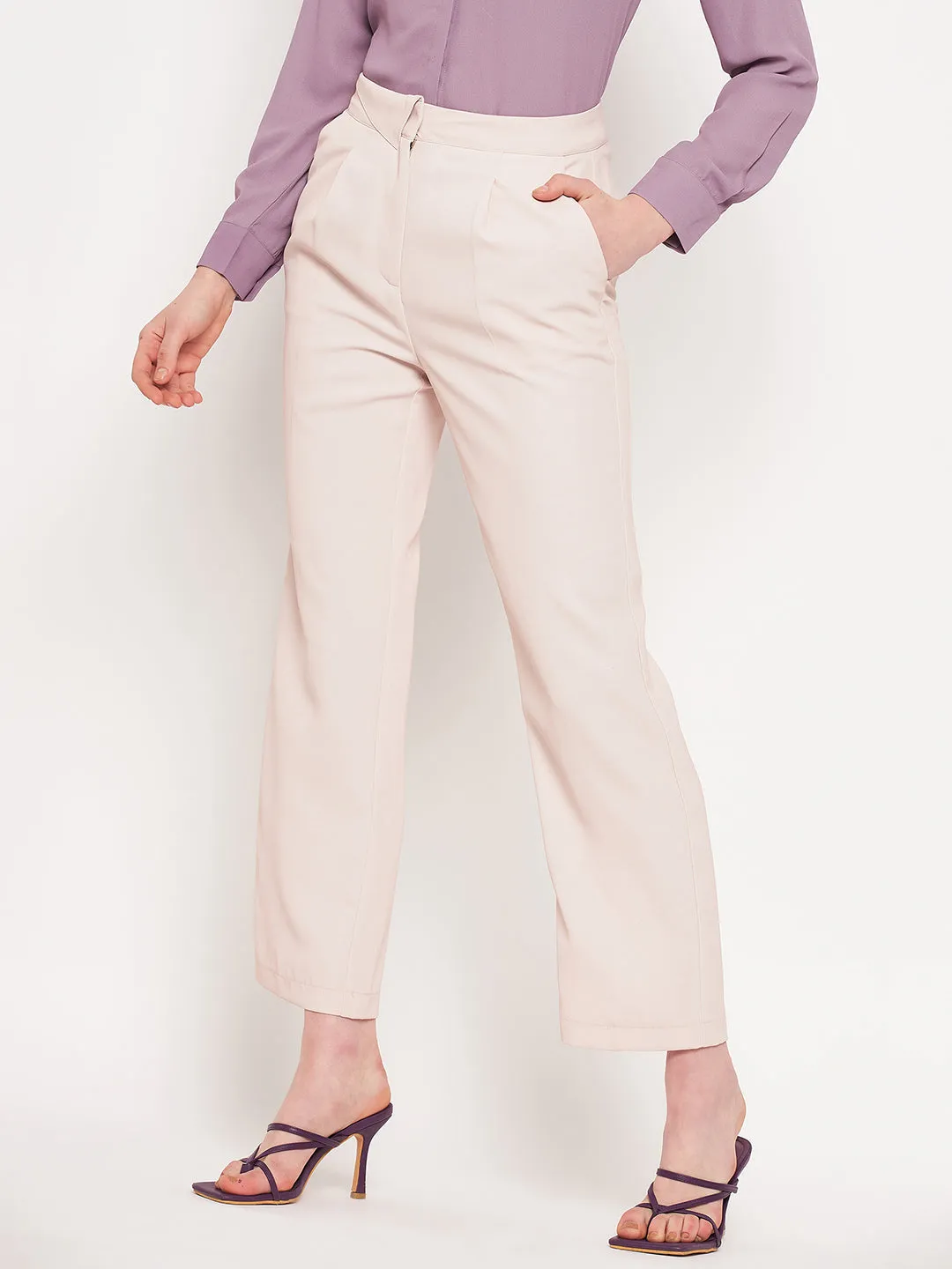 Madame Beige Trouser Adjustable Belt Loops Casual Wearable