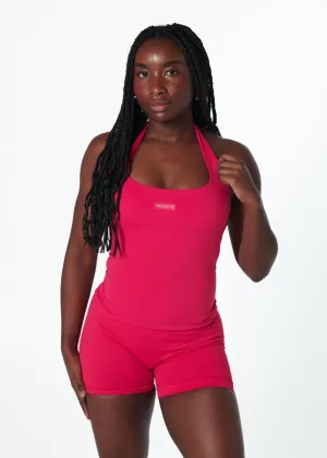 Breathable mesh SS HALTER TANK - CHERRY