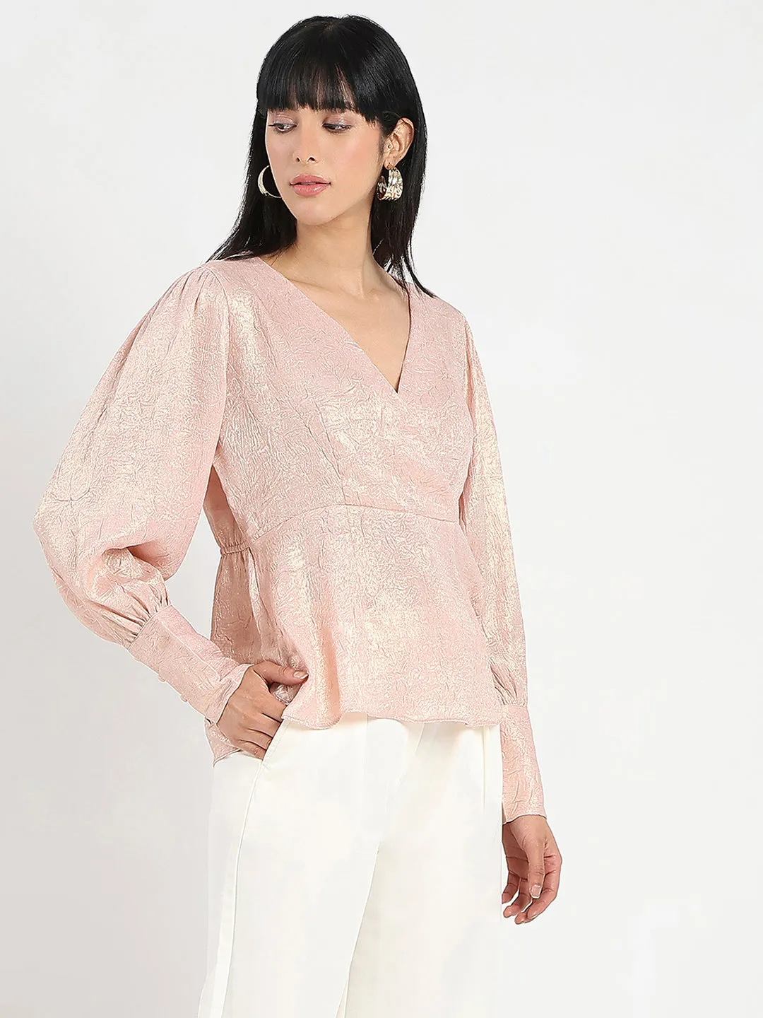 Madame Textured Pleat Detail Cinch Waist Peach Top Comfortable Pants Self Love