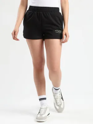 mSECRET Typography Print Black Cotton Blend Shorts Jump Core