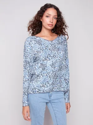 Smile Ease Printed V-Neck Knit Top - Ditsy