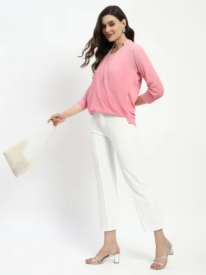 Madame Pink Embellished Wrap Top FlexibleMaterial TaglessNeckline