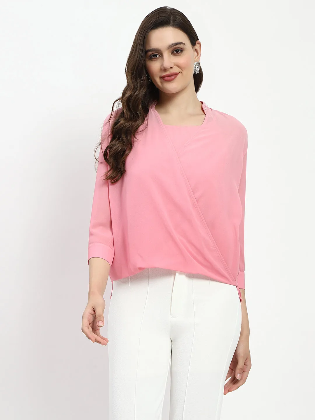 Madame Pink Embellished Wrap Top QuickRelease Closure TensionAdjustedWaistband