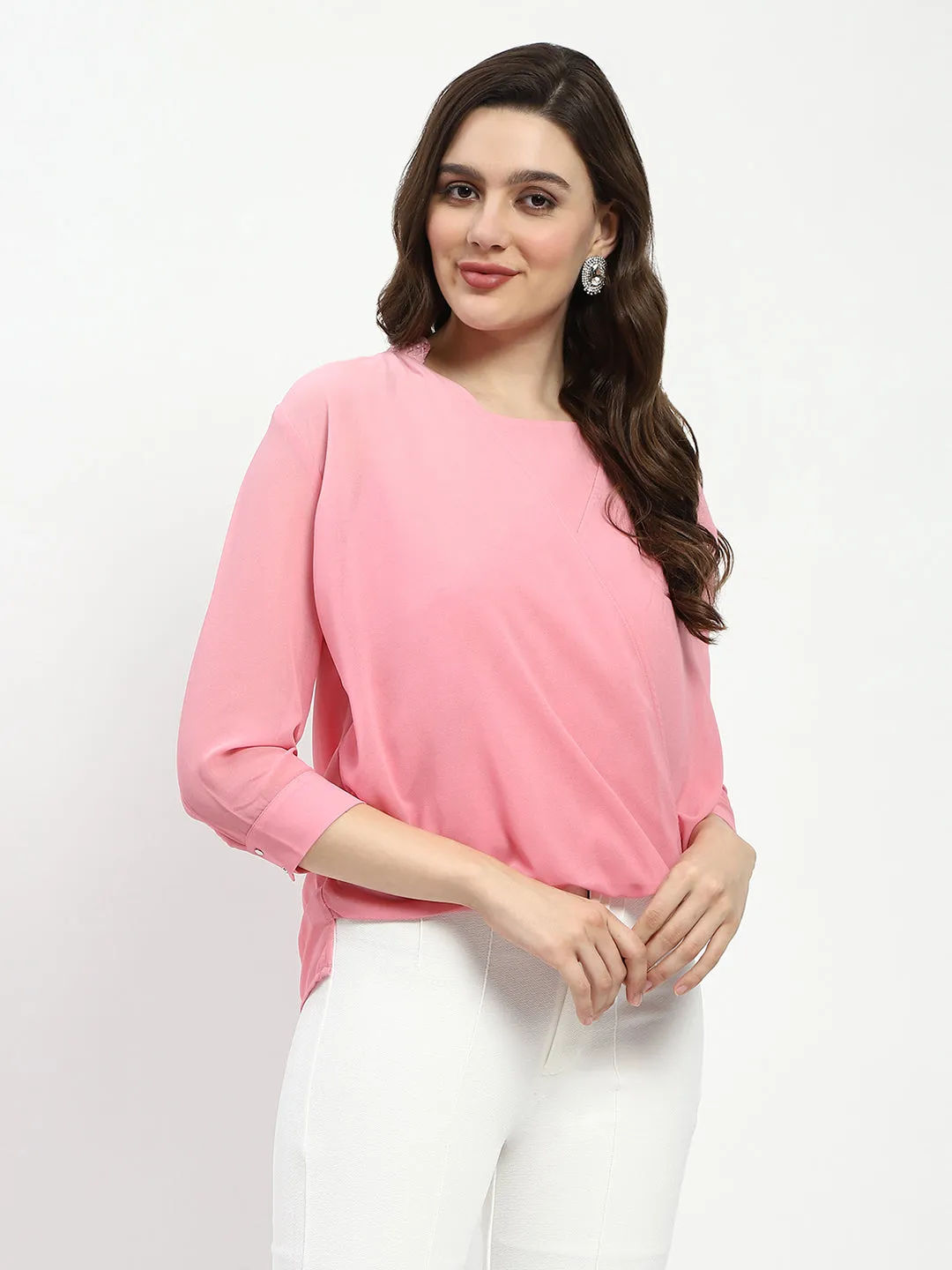 WindResistantWeave Minimal Mood Madame Pink Embellished Wrap Top
