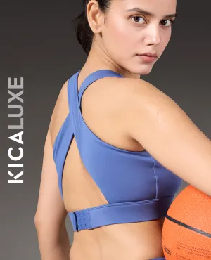 Luxe Crostini Full Coverage And High-Impact Sports Bra Blue Solid Non-Slip Fabric