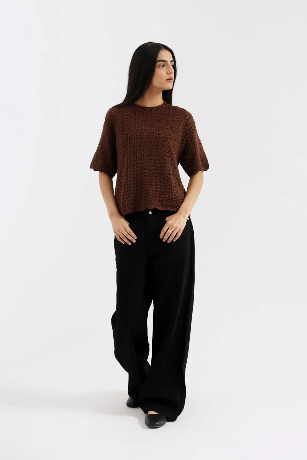CROCHET KNIT TOP WITH SCALLOP DETAIL QuickReleaseFastener Flexible Waistline