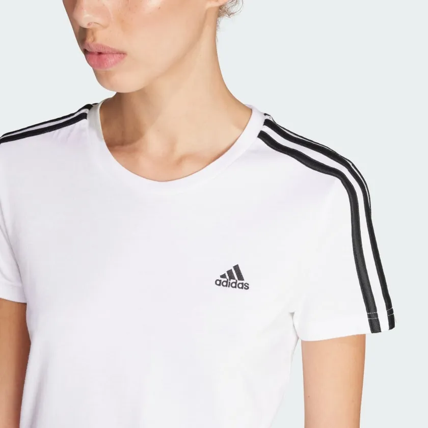 Adidas Women's Essentials Slim 3-Stripes White Tee LayeredSleeveConstruction
