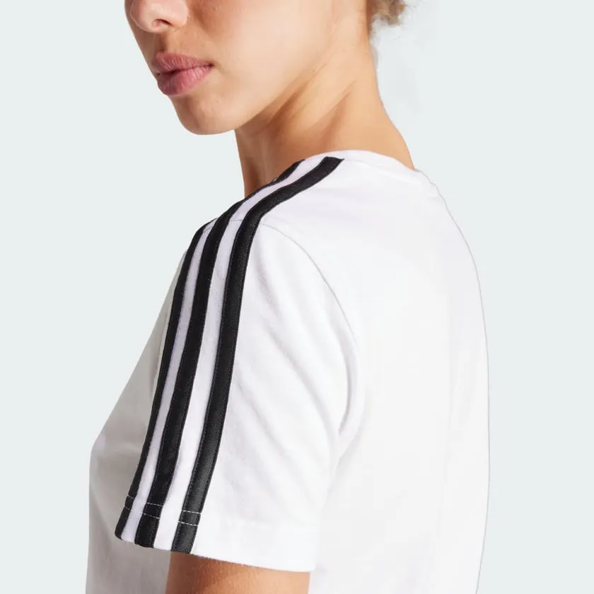 Anti Pilling Fabric BiodegradableMaterial Adidas Women's Essentials Slim 3-Stripes White Tee
