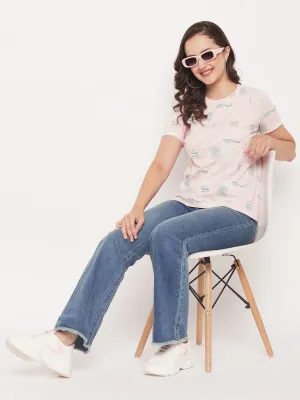 Madame Peach Round Neck Printed Cotton T-Shirt Essential Wardrobe Sporty Layer Look
