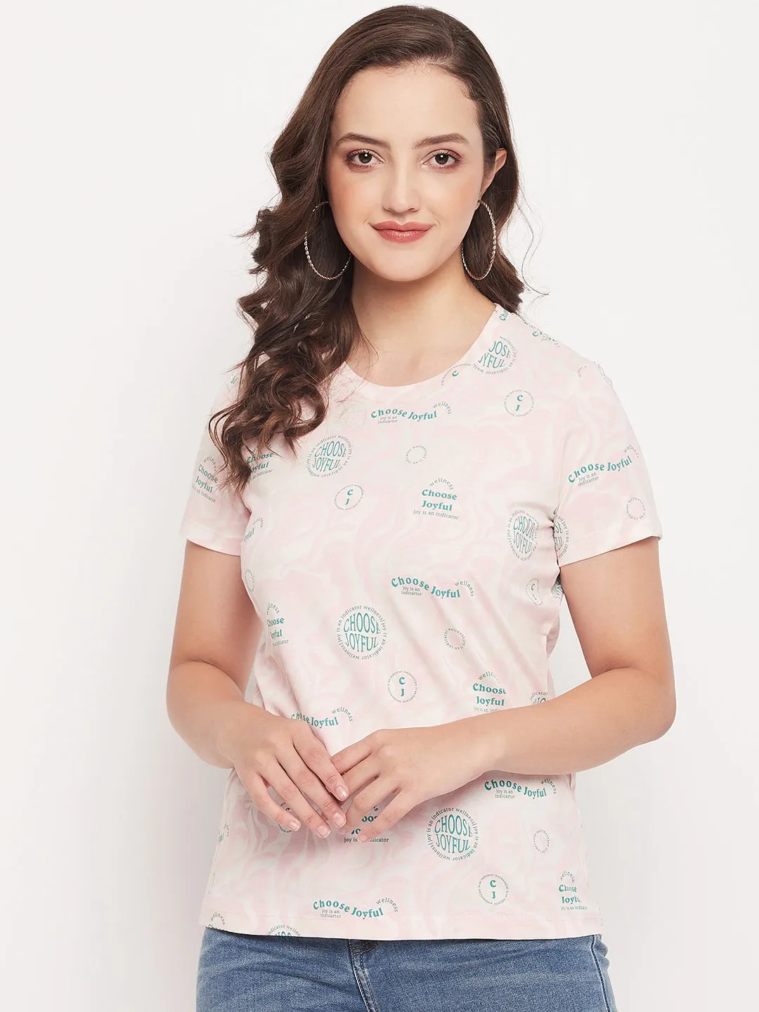Madame Peach Round Neck Printed Cotton T-Shirt Sustainable Dye Process Fuzz Free Surface