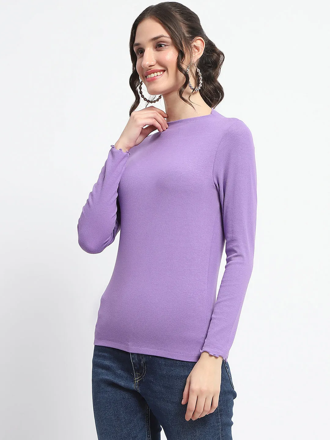 Madame High Neck Full Sleeve Solid Purple Top Seamless transition Vital Core