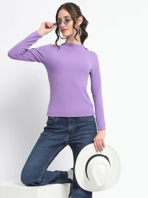 Madame High Neck Full Sleeve Solid Purple Top Ocean Air