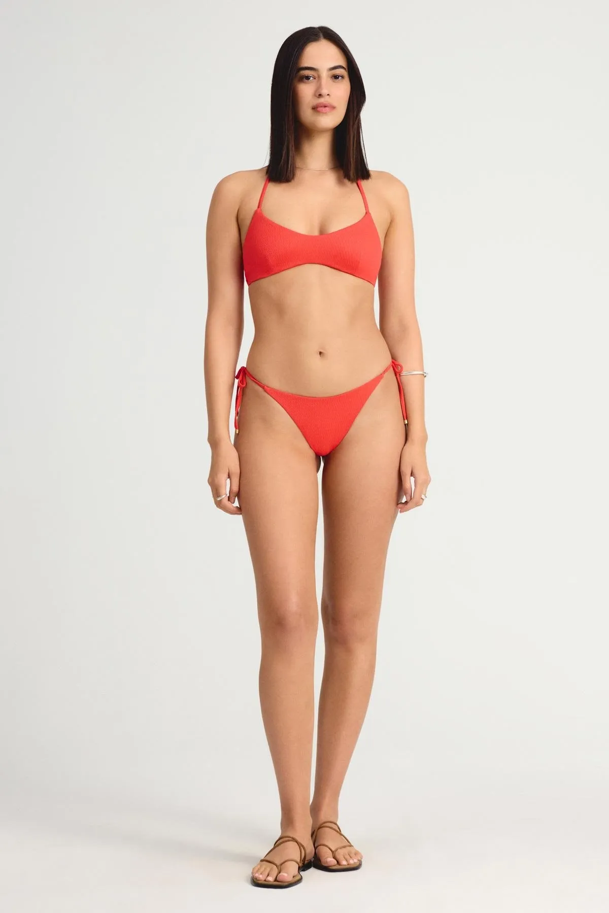 Compression Fit Lining Bonded Edge Details Upcycled Tie Side Cheeky Bottom - Ruby EcoTex