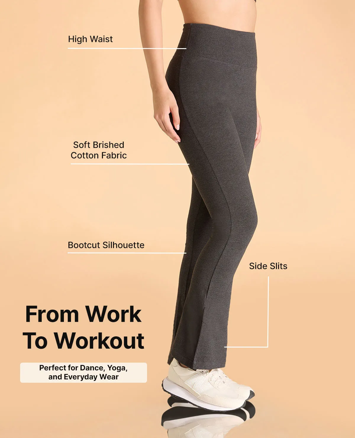 Women High Waist Cotton Side Slit Flared Pants Work Flex HighRiseWaistband
