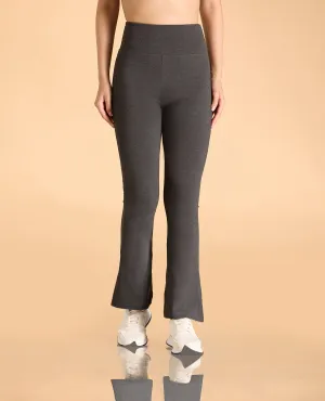 Women High Waist Cotton Side Slit Flared Pants Hidden pockets FadeResistant
