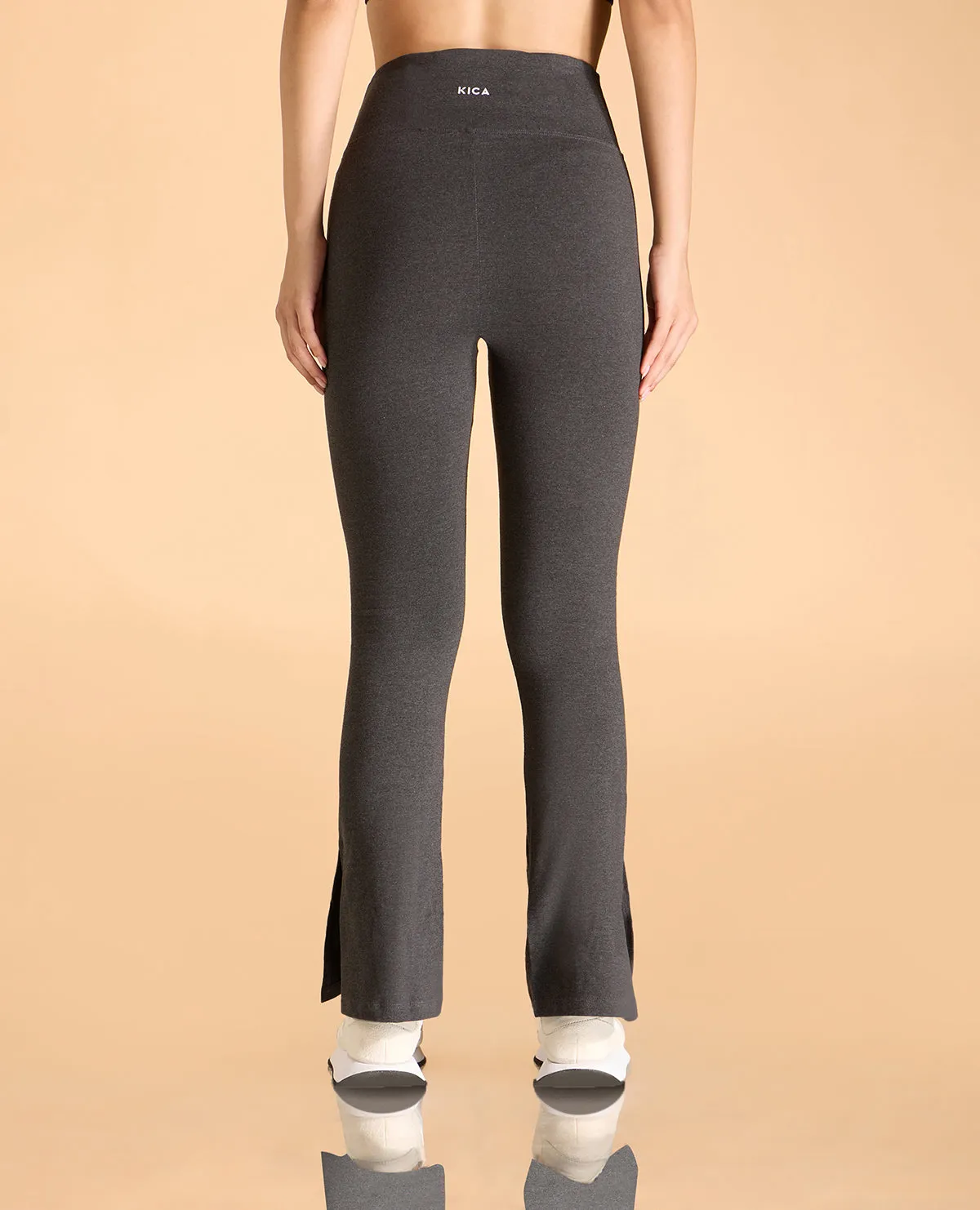 Women High Waist Cotton Side Slit Flared Pants Adjustable Waist Versatile staple