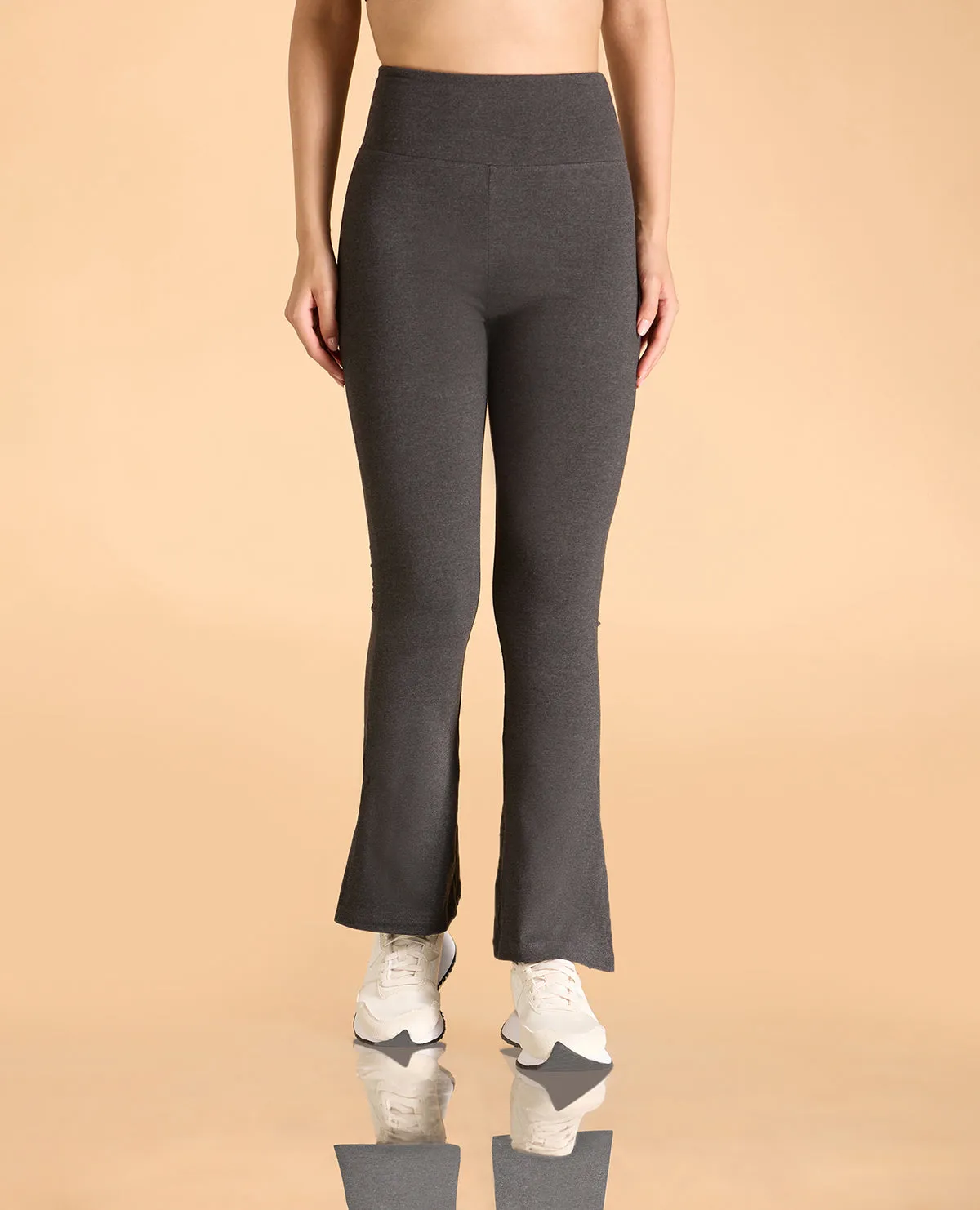 Women High Waist Cotton Side Slit Flared Pants Hidden pockets FadeResistant