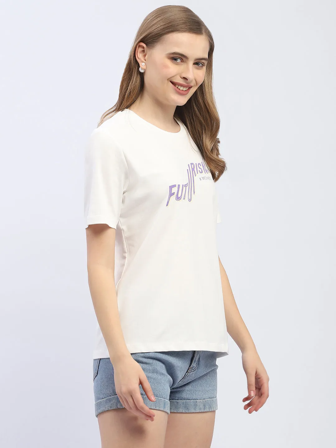 Easy-to-Style Top Smooth Finish Madame Typography White Regular T-Shirt