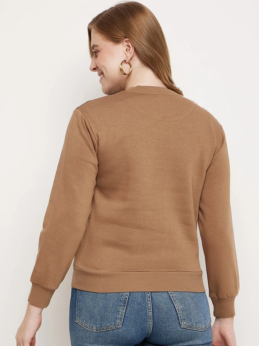 Madame Brown Fleece And Faux Leather Colourblocked Sweatshirt Everyday Essential product herringbone texture