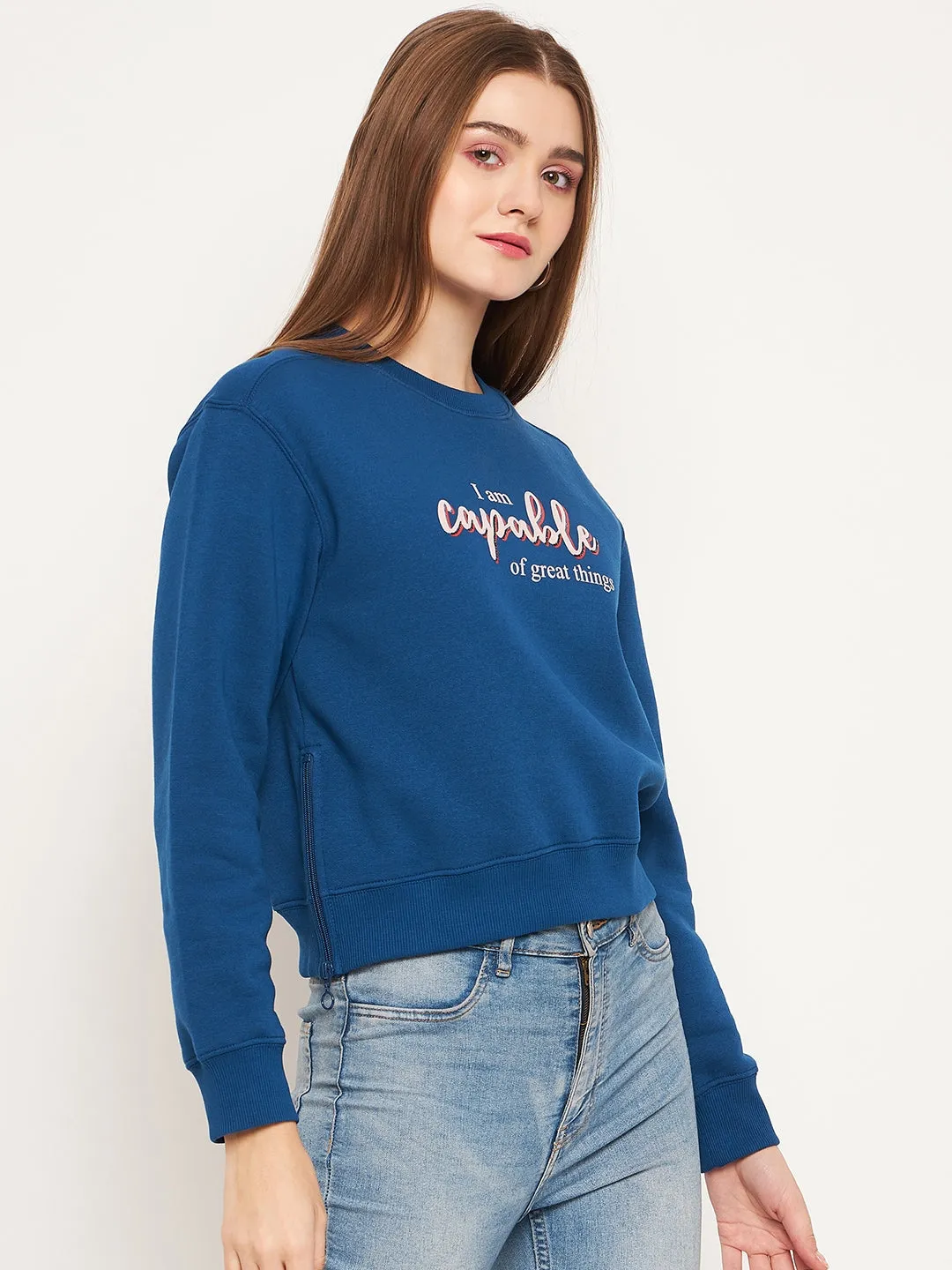 Madame Typographic Royal Blue Sweatshirt Versatile Outfit appropriate for sports