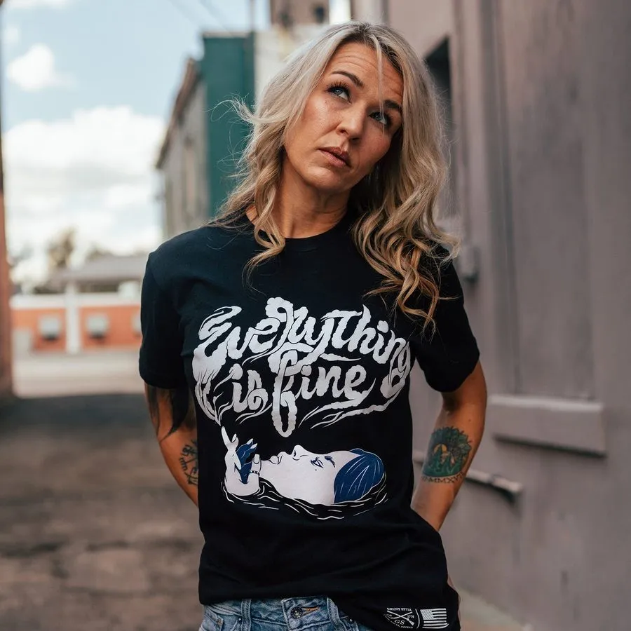 Women's Everything Is Fine Boyfriend Fit T-Shirt - Black Everyday Fashion Look