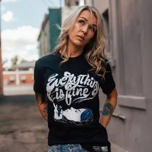 Women's Everything Is Fine Boyfriend Fit T-Shirt - Black Trendy Layering
