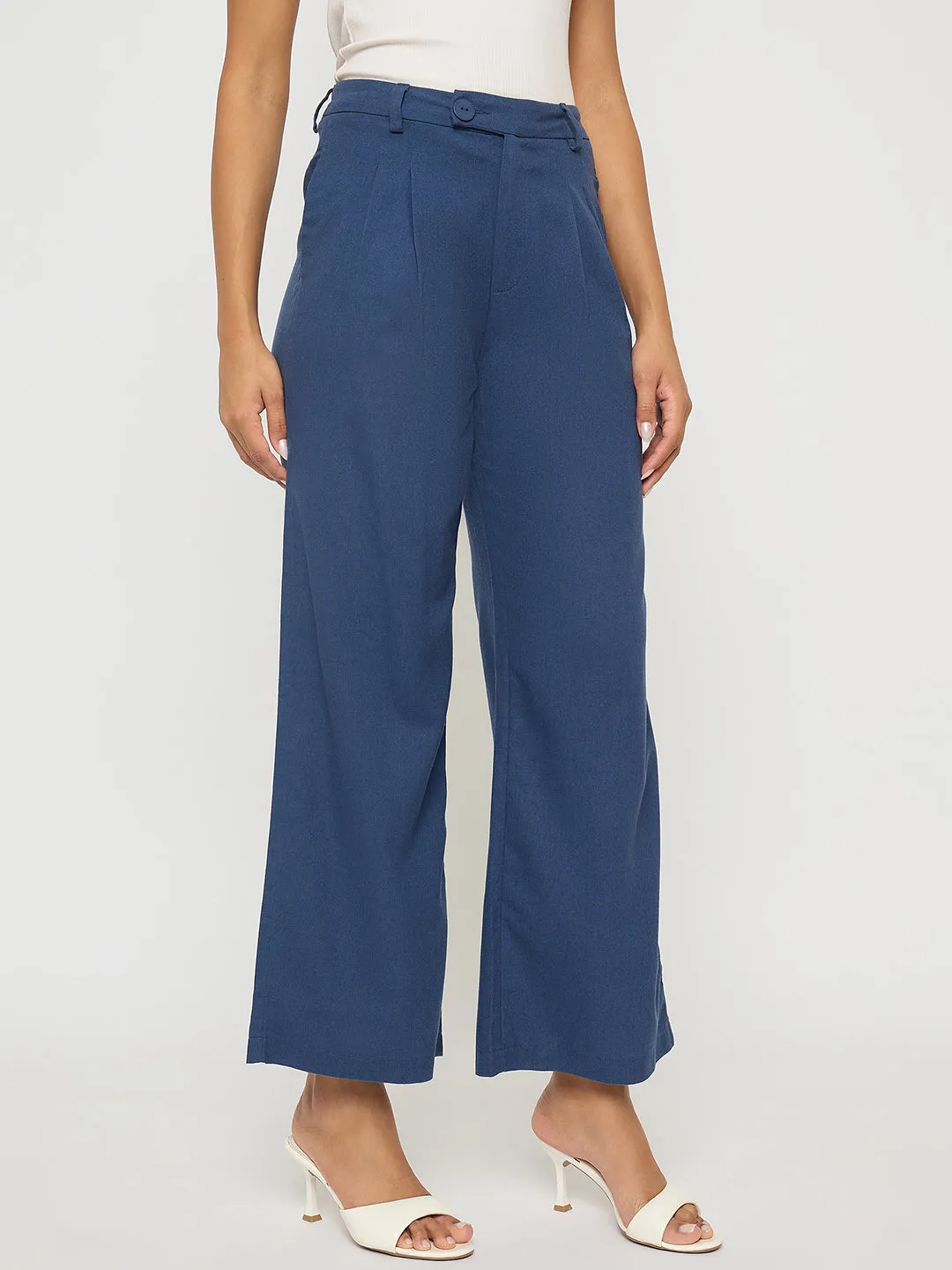 ErgonomicStitching Madame Solid Navy Blue Rayon Blend Gurkha Trousers