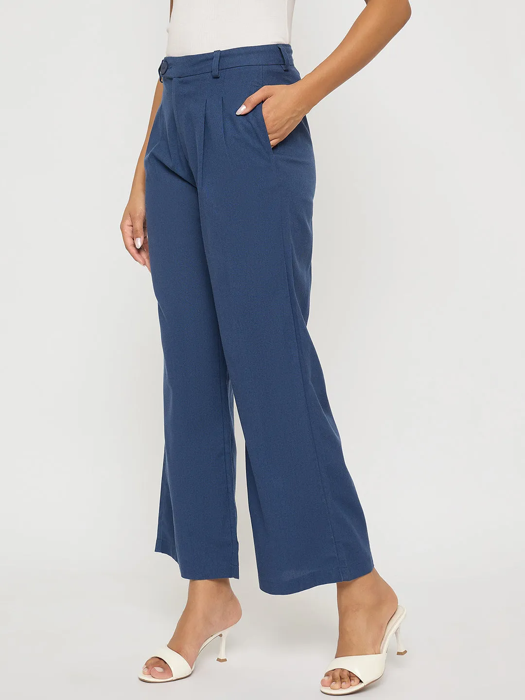 ReinforcedKnees Madame Solid Navy Blue Rayon Blend Gurkha Trousers