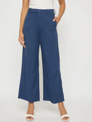 AllDayComfort Side Pockets Madame Solid Navy Blue Rayon Blend Gurkha Trousers