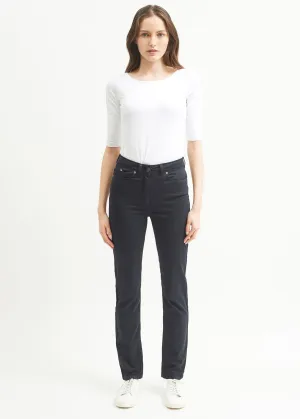 Mimosa high waist pants - slim fit, in stretch cotton (NAVY) AntiBacterialTextile Comfortable Layer