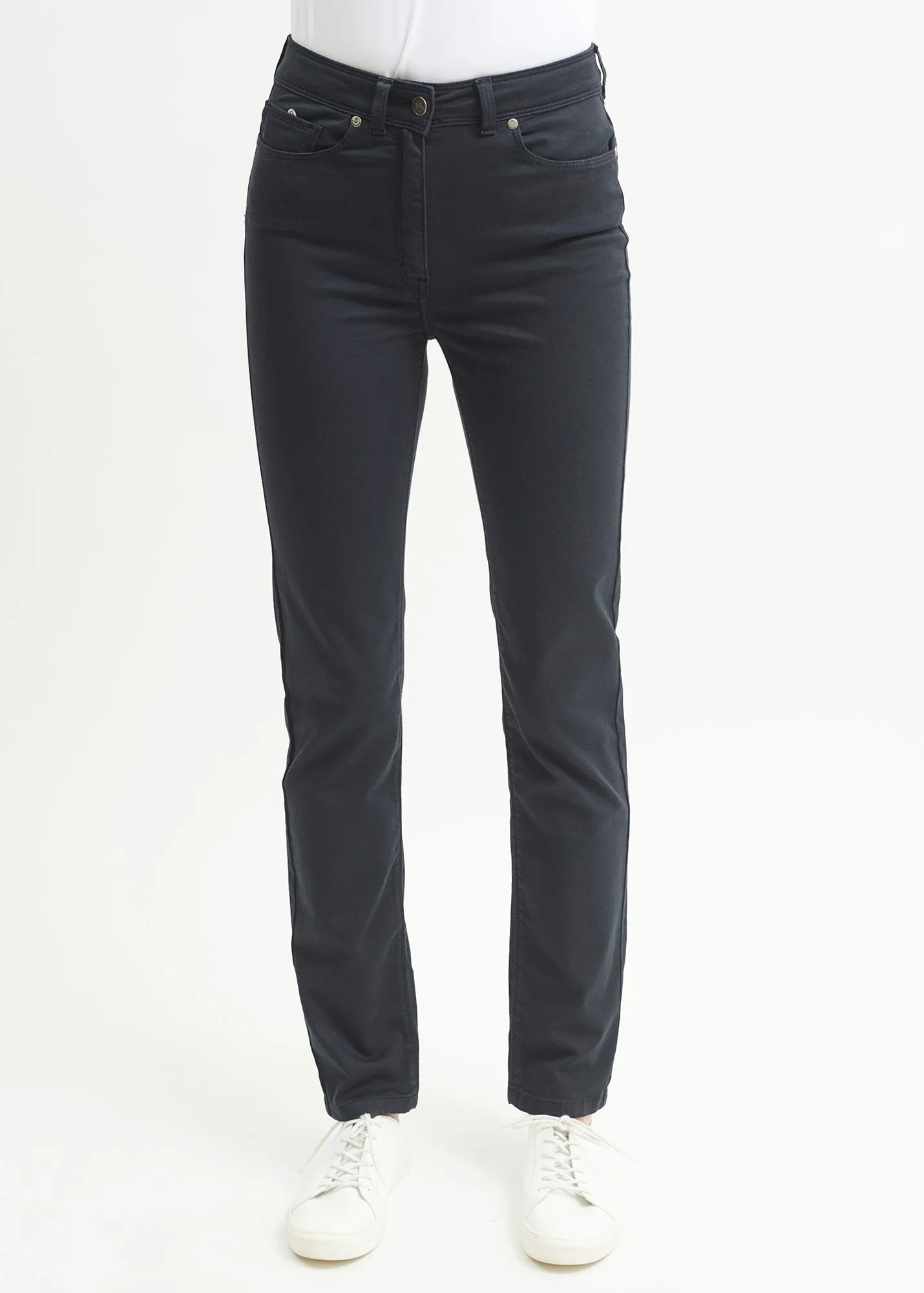 Mimosa high waist pants - slim fit, in stretch cotton (NAVY) Sporty Jacket