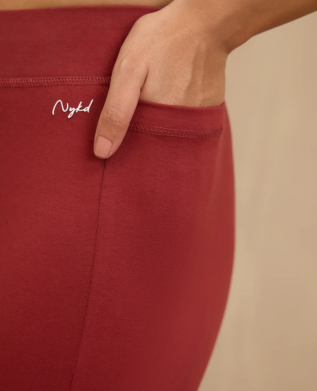 Postpartum Fit Gym Workout NYKD By Nykaa Comfort Leggings with Pockets! -NYAT401-Red