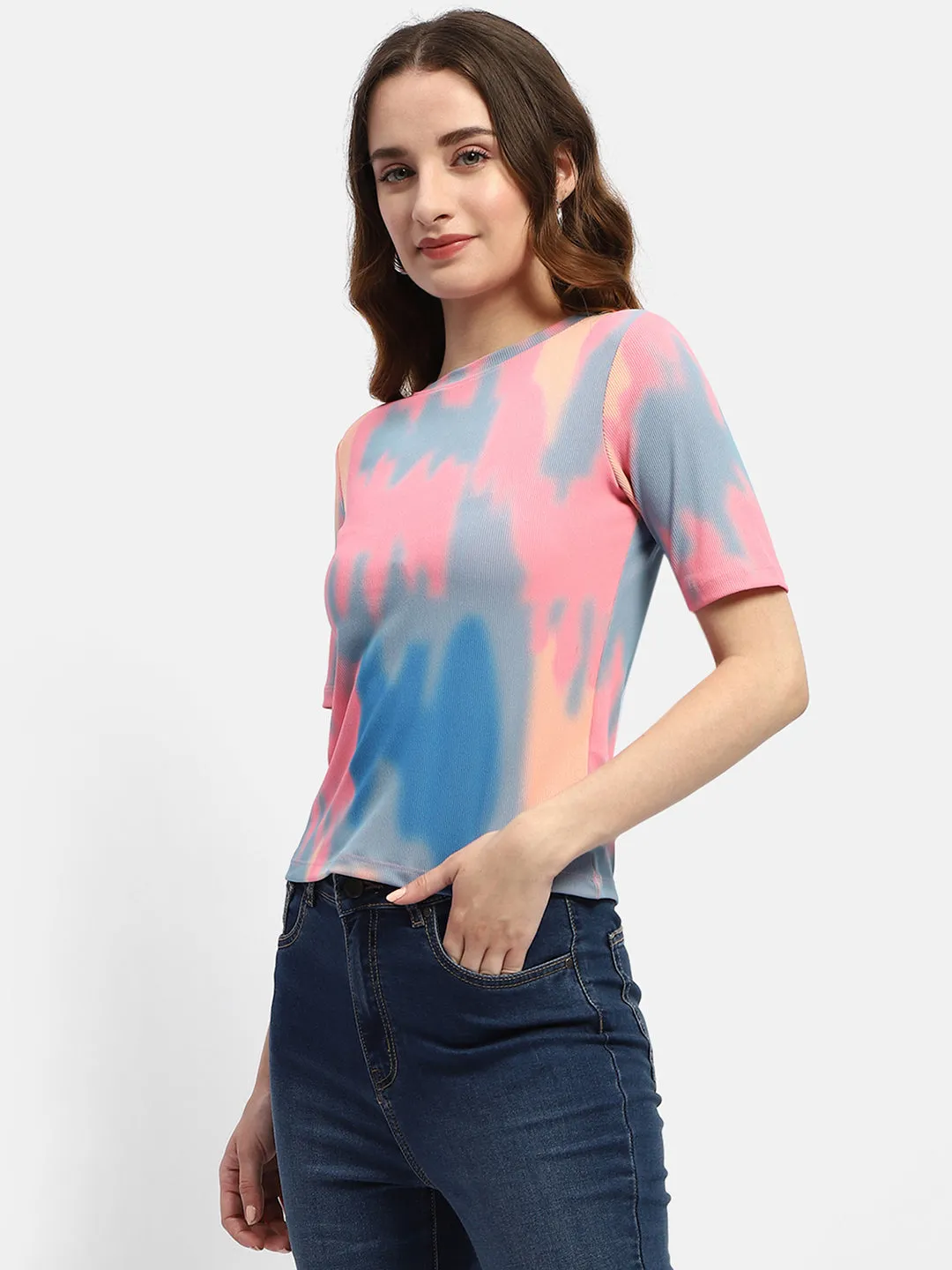 Madame Abstract Print Pink Regular T-Shirt Movie Night TemperatureRegulating