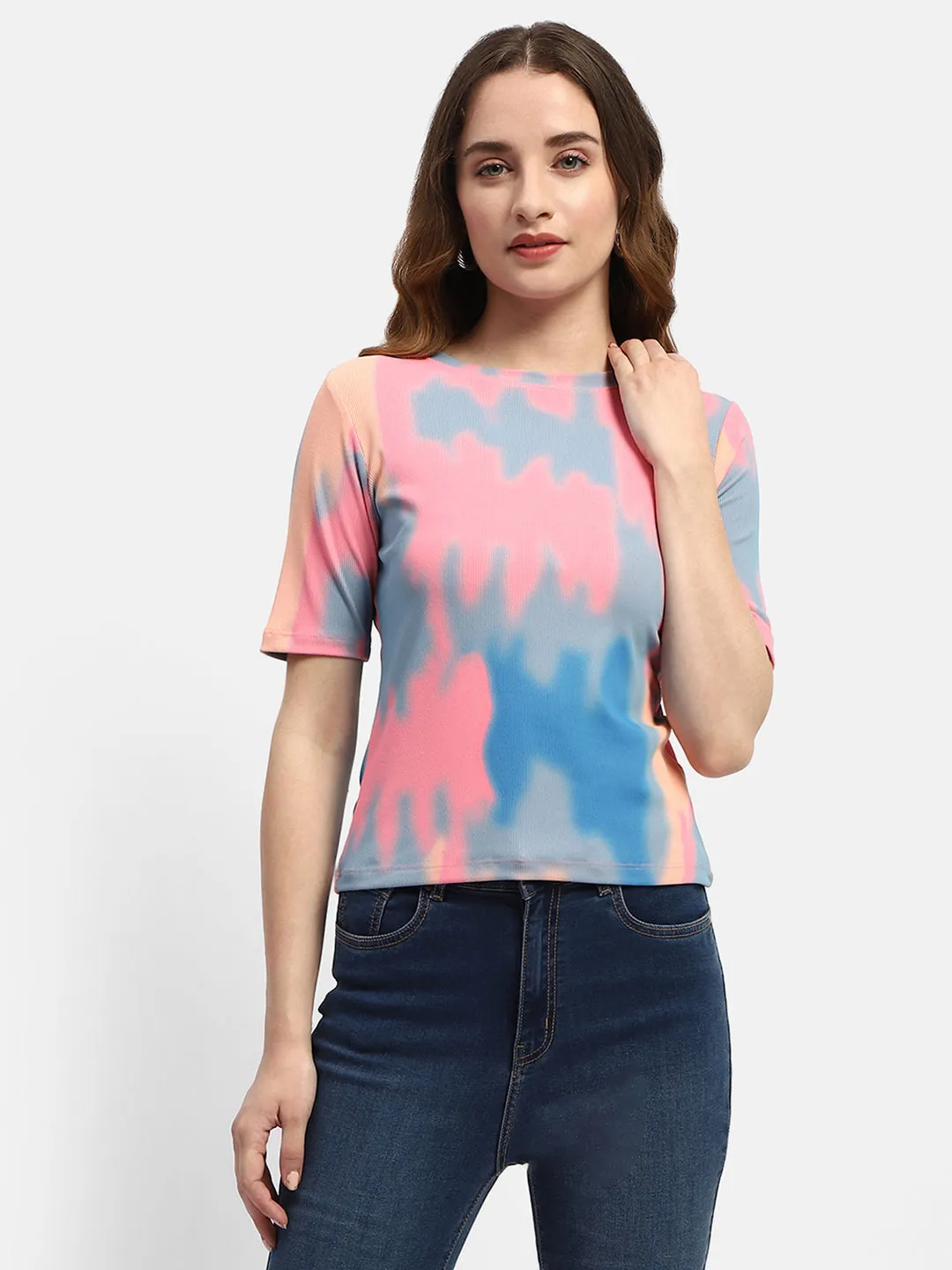 Smart Layering Hygroscopic Fiber Madame Abstract Print Pink Regular T-Shirt