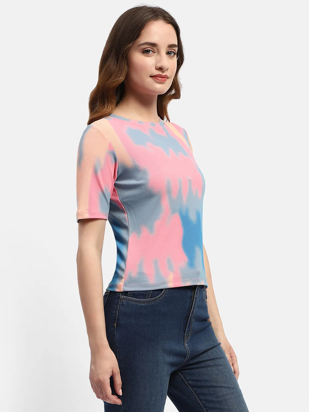 Madame Abstract Print Pink Regular T-Shirt City Outfit