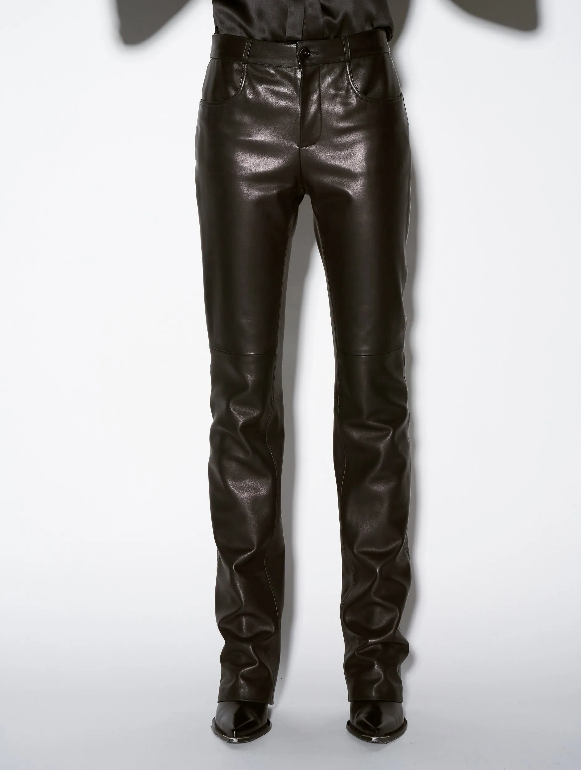Cozy Look Black plong?? leather straight fit trousers