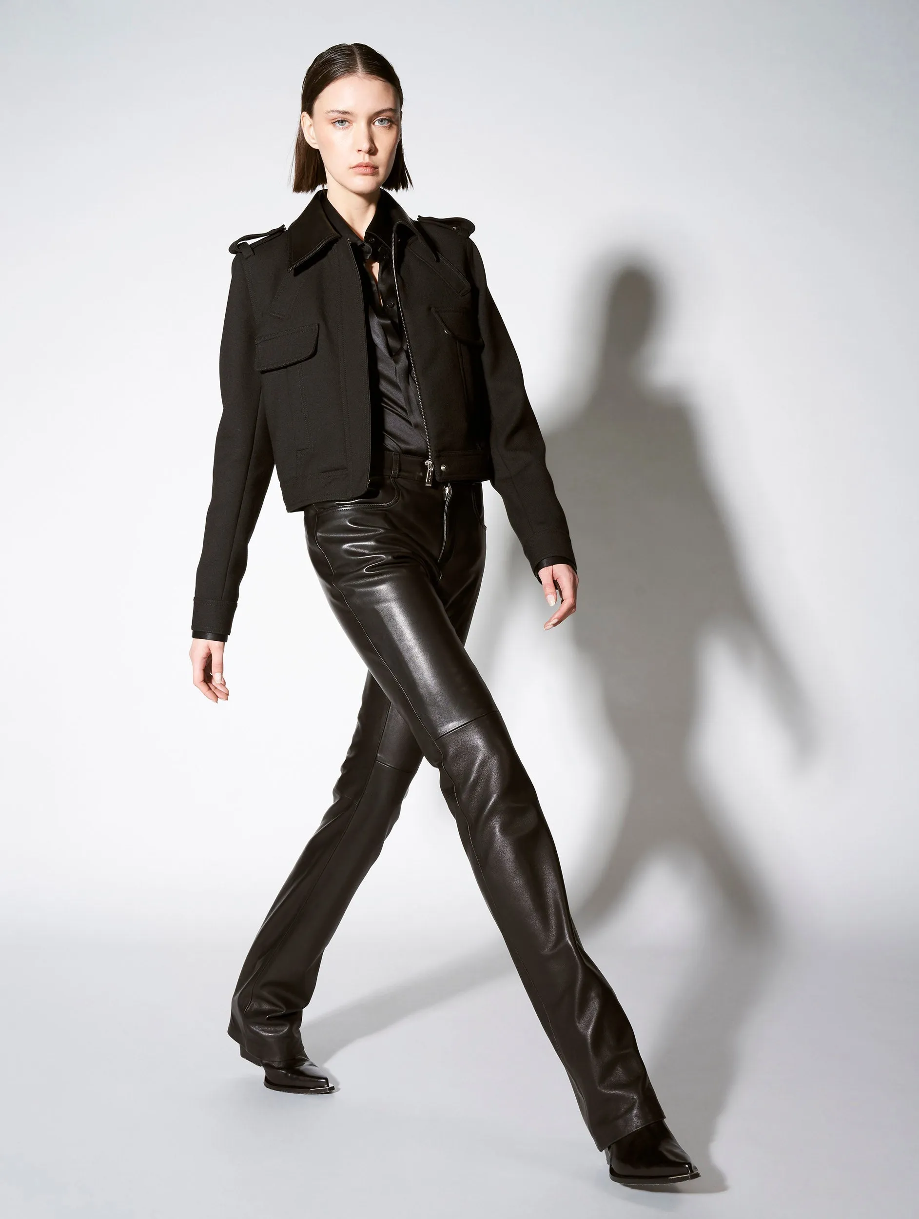 Black plong?? leather straight fit trousers UltraSoftLining Anti Slip Waistband